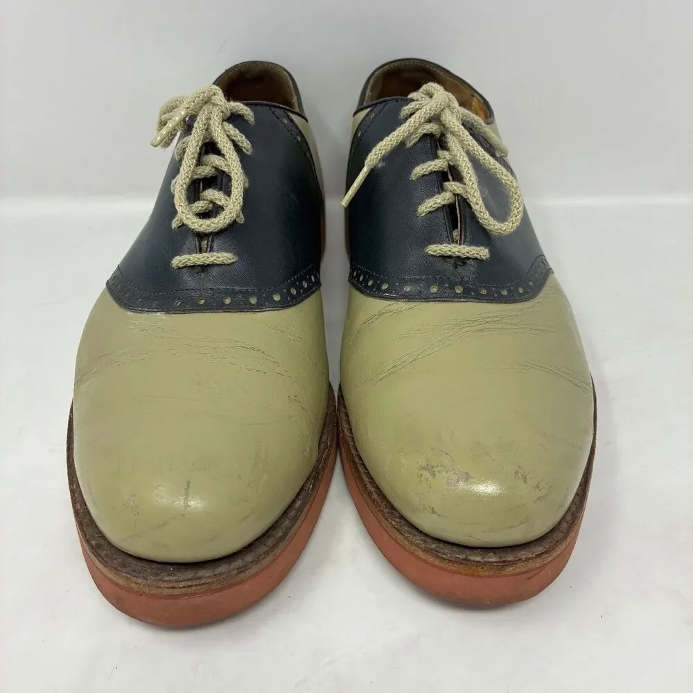 Cole Haan 1970’s Oxford Shoes Mens 10.5E Beige Black Leather Saddle Brogue USA